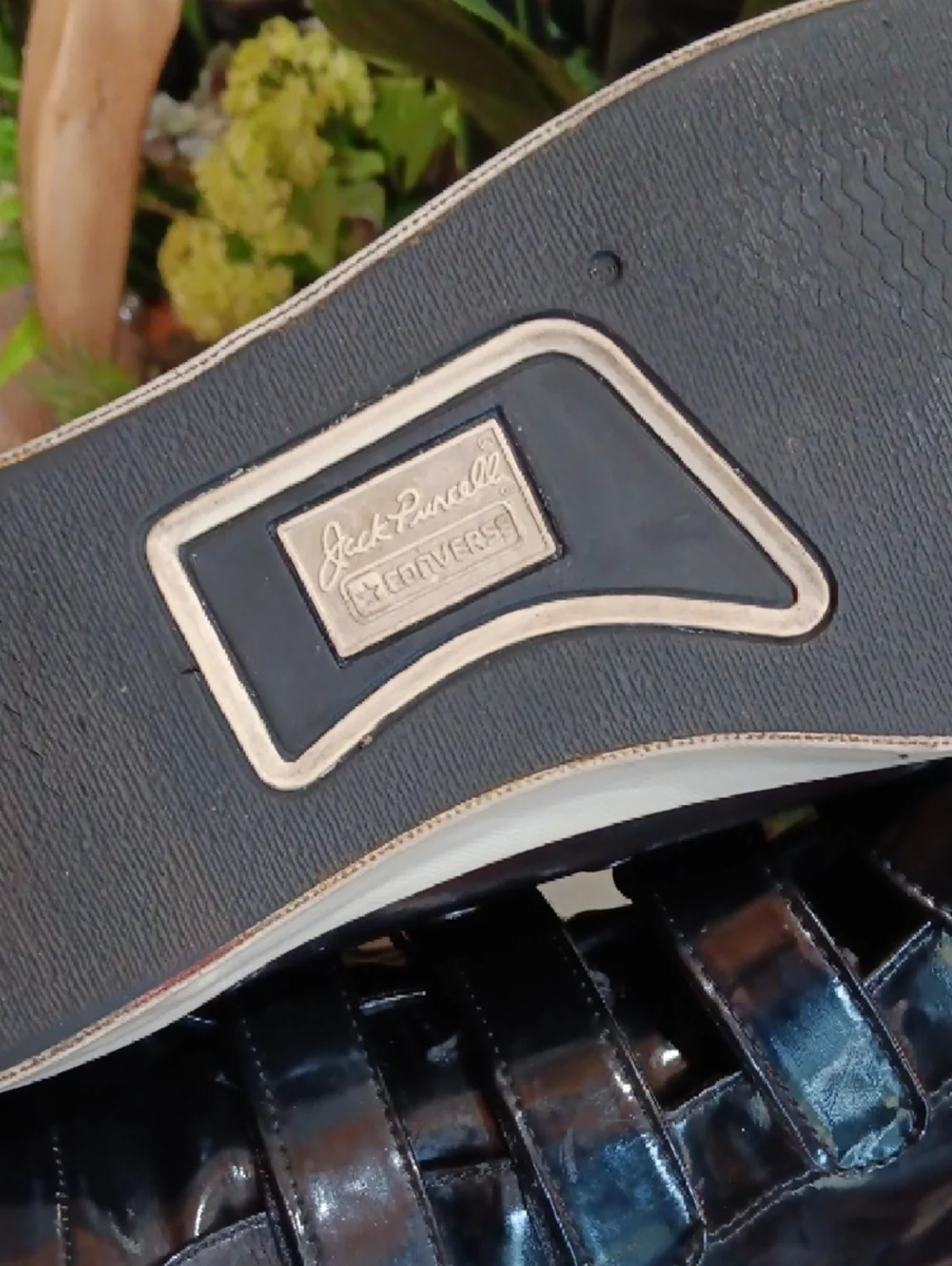 Converse Jack Purcell V-4, specifically in the Black Patent Leather colorway.  - Picture 3 of 8